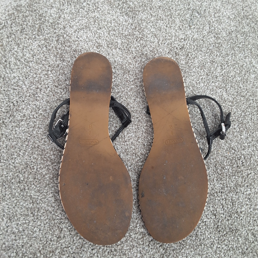 Coach Sz 8b Black and Tan Patterned Sandals - Picture 3 of 4